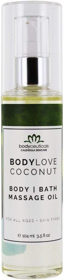 Coconut BodyLove Massage Oil – 100% Food-Grade, Organic Hydrating Body Oil with Calendula – Non-GMO, Vegan, Gentle on Sensitive Skin – 3.5 oz