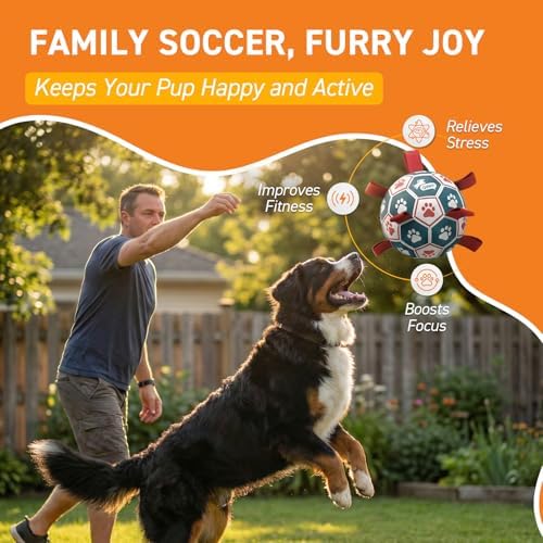 QDAN Large Outdoor Dog Toy, Soccer Ball with Straps, Durable Giant Dog Ball