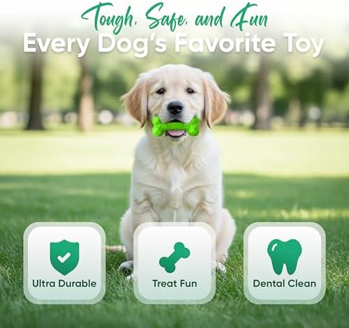 Natural Rubber Dog Toys for Small Dogs & Puppies - Durable Dental Dog Bone Toy for Indoor & Outdoor Play - Interactive Tough Teething Toy for Boredom Relief - For 25 lbs Small Dogs (Green)
