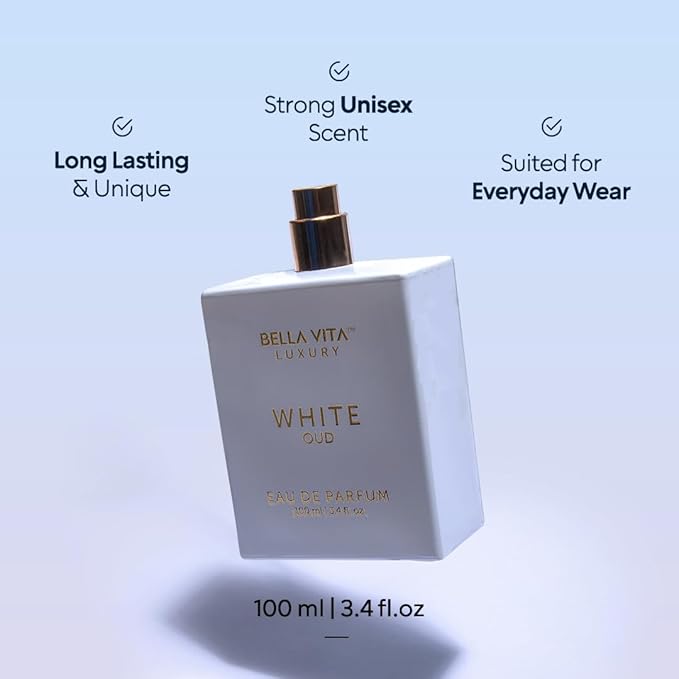 Bellavita Luxury White Oud Eau de Parfum | 100 ml (3.4 fl.oz.) | Perfume for Men and Women | Fruity, Artemisia Lemon, Freesia, and Tobacco Notes | Long Lasting Unisex Fragrance