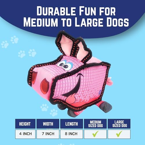 Happy Tails Square Pig Dog Toy for Medium to Large Dogs - Durable Polyester, Squeaky, Reinforced Stitching, Interactive Pet Playtime, Safe Chew Toy