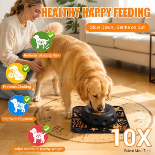 Large Dog Lick Bowl with Rolling Ball, 500ML Slow Feeder Bowl with Lick Mat