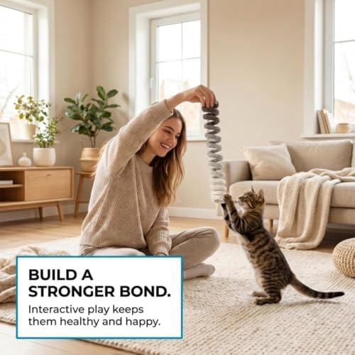 Glaciart One Felt Spring Cat Toy – 3 Pcs Soft Fuzzy Enrichment 100% Natural Wool - Interactive Stretchable Play Cat Toy Set - Safe for Pets, Non-AZO Colored Dyes - 30” Long