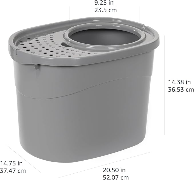 Amazon Basics Large Cat Litter Box with High Sides, Top Entry, Odor Control, Includes Scoop, 20.5 x 14.75 x 14.38 inches, Grey