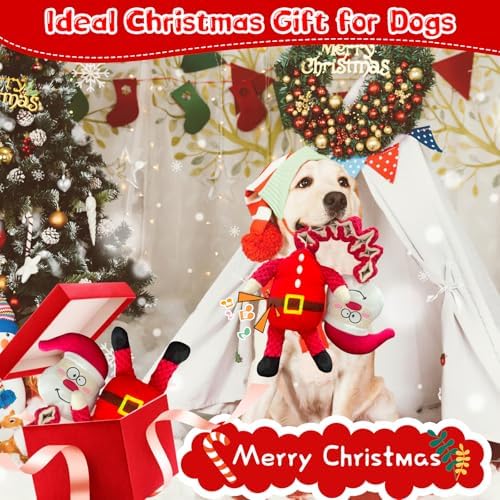 Christmas Large Interactive Dog Toys: Squeaky Plush Stuffed Dog Toy for Large Dogs - Big Chew Santa Dogs Toys for Puppy Small Medium Large Breeds