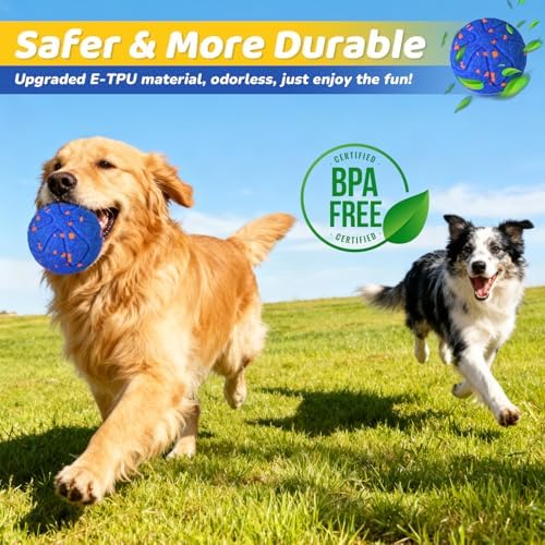 Interactive Dog Ball for Large Dogs - Dog Toys for Aggressive Chewers to Keep Them Busy, Durable E-TPU Material, 3 Play Modes Automatic Dog Balls for Medium and Large Dogs, Indoor & Outdoor
