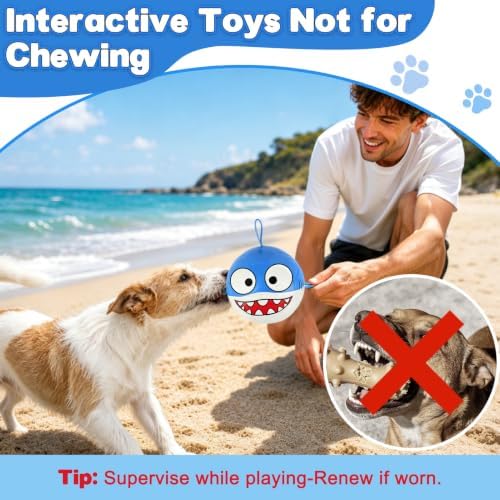 Vivifying Dog Soccer Ball, 6 Inch Inflatable Shark Dog Toy with Nylon Grab Tabs, Reinforced PU Interactive Fetch and Tug Ball for Small Dogs, Blue and White