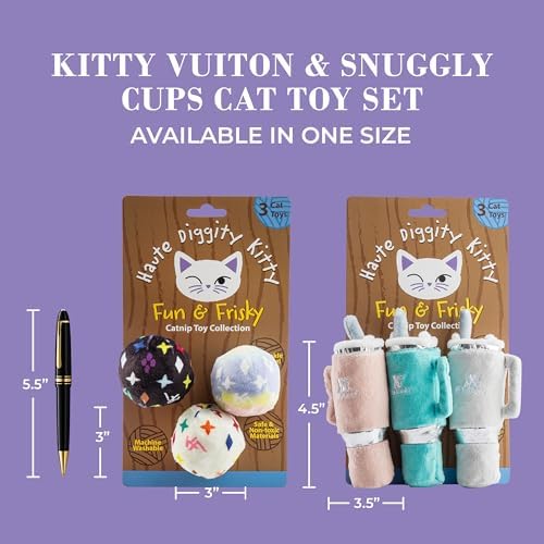 Haute Diggity Kitty Vuiton Monogram Balls+Snuggly Cups, Soft Plush Cat Toys