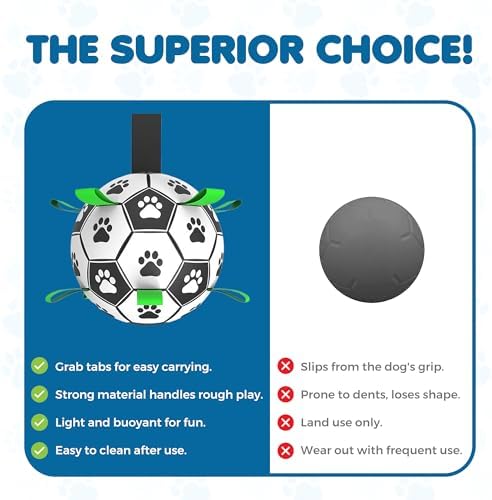 SunGrow Dog Soccer Ball, Interactive Tug-of-War Toy with Straps, Outdoor & Indoor Training, Mental Game and Physical Exercise for High-Energy Dogs, Small and Medium Breeds, 6”, 9.6 oz