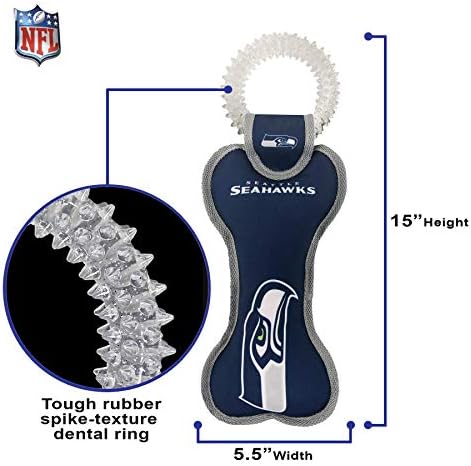 Pets First NFL Seattle Seahawks Dental Dog TUG Toy with Squeaker. Tough PET Toy for Healthy Fun, Teething & Cleaning Pet's Teeth & Gum., Team Color, one Size (SEA-3310)