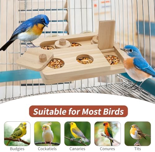Wooden Bird Foraging Puzzle Feeder for Small Parrots, 7.2 x 5.4 Inch