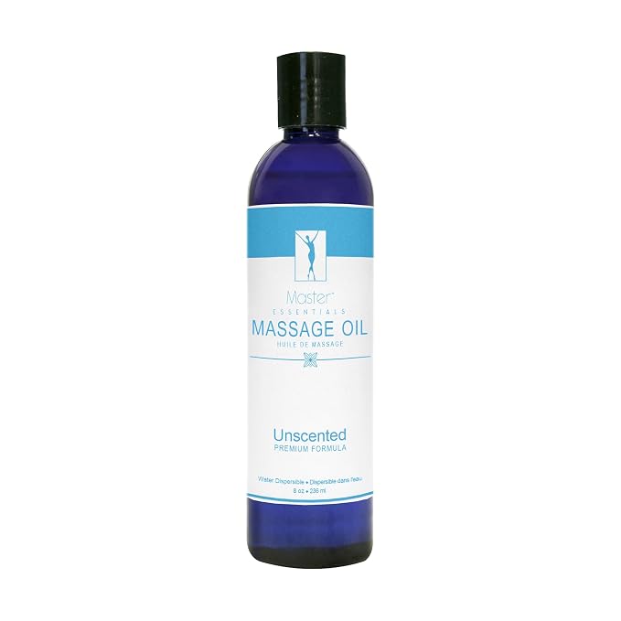 Master Massage Unscented Organic Massage Oil - 8 fl oz, Water-Soluble Blend, Skin-Nourishing Formula, Perfect for Massage Therapy and Home Use, Pack of 4
