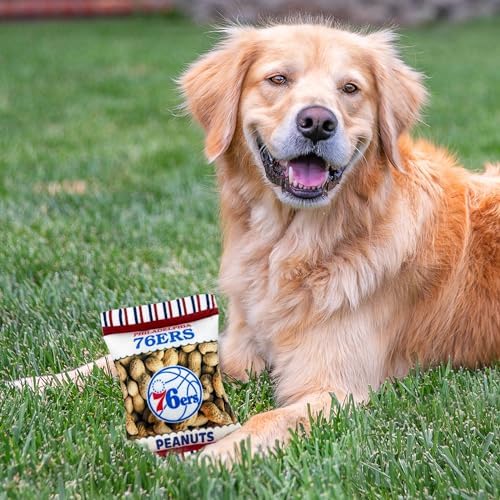 Pets First NBA Philadelphia 76ers Crinkle FINE Plush Dog & CAT Squeak Toy - Cutest Stadium Peanuts Snack Plush Toy for Dogs & Cats with Inner Squeaker & Beautiful Basketball Team Name/Logo