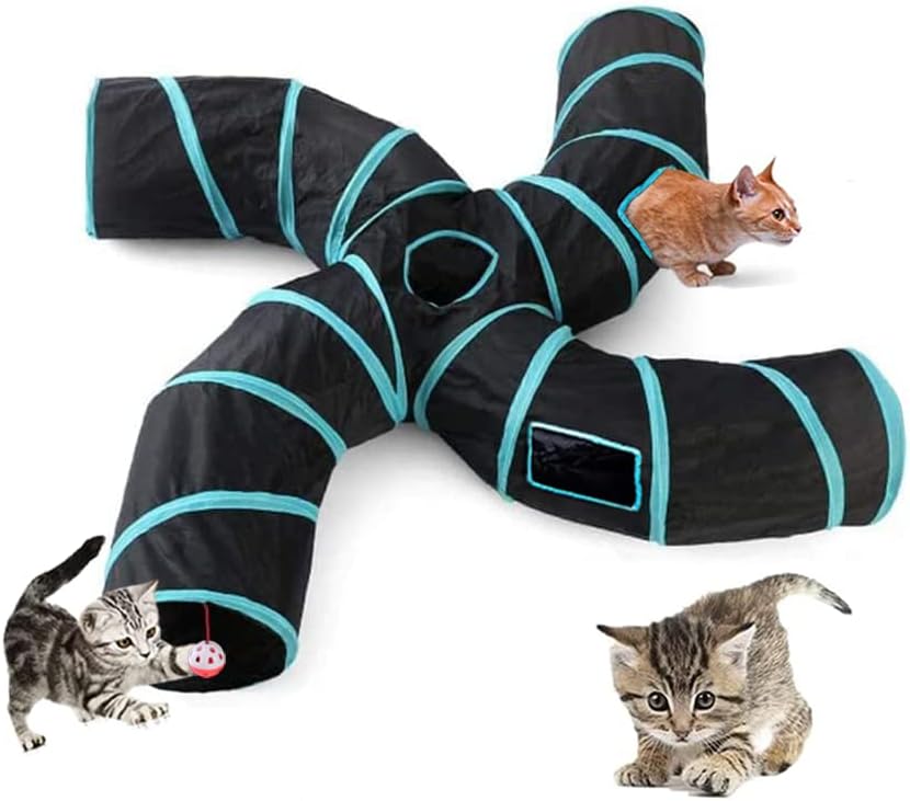 Upgraded Cat Tunnel Toy with 5 peek-a-Boo Windows, Large 4-Way Maze Tube