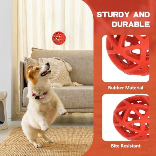 Chewing Pet Toy Ball, 2.75in Rubber Dog Balls, Red Hollow Bell Balls, Interactive Pet Toys Roller, Protable Hollow Ball Dog Toy for Indoor and Outdoor Tranning Pets