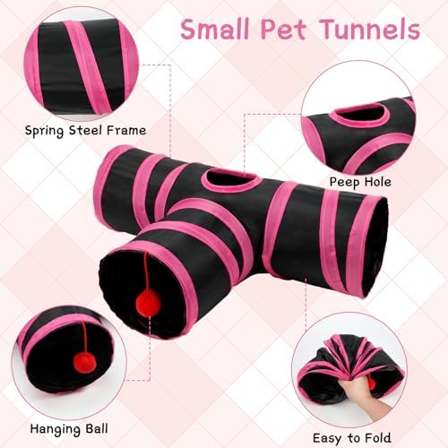Rypet Guinea Pig Tunnel Hideout 3-Way Collapsible Pet Tubes, Red Black