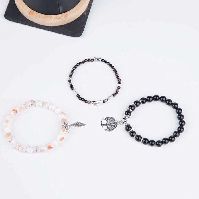 Jardme Healing Crystal Bracelets for Women, 8mm Beaded Natural Stone Stretch Chakra Bracelets Tree of Life Bracelet Jewelry Gifts for Women