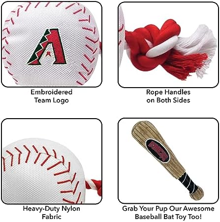 Pets First MLB Arizona Diamondbacks Baseball Rope Toy for Dogs & Cats. Tough Nylon, Sporty Baseball Design, Heavy-Duty Ropes with Inner Squeaker