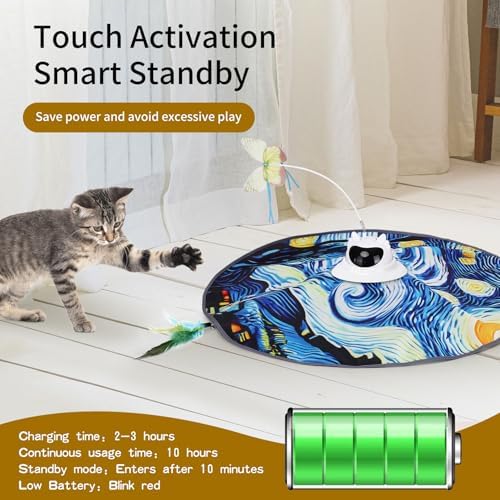 Interactive Cat Toy for Indoor Cats – Rechargeable Hide & Seek Toy for Bored Adult Cats, Touch Activated, Fluttering Feather & Butterfly, 360° Random Motion, Remote Control – Starry Night Design