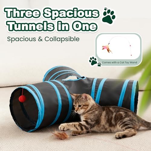 Love's cabin Cat Tunnel for Indoor Cats, 3-Way Collapsible Play Tunnel