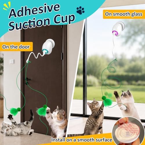 Interactive Cat Toys for Indoor Cats, Automatic Flying Feather Wand, Suction Cup Design, USB Rechargeable, Wall-Mounted Hanging Cat Toys for Bored Indoor Adult Cats