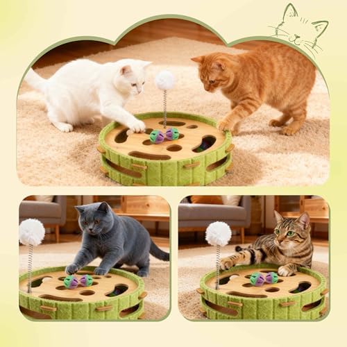 Interactive Cat Toy Puzzle Toys for Indoor, Felt Maze Box, Cat Toys, Mental Stimulation and Entertainment, Circle, Green, 1 Set