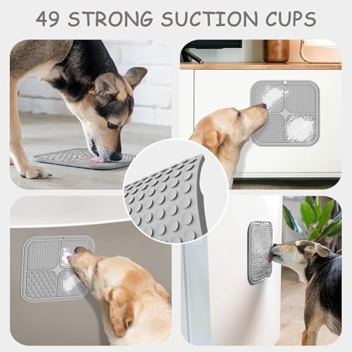 ChefAide 2 Pack Lick Mat for Dogs,Cats,Upgraded 8.5×8.5 inches Licking Mats with Suction Cups,Slow Feeder Licking Pad for Anxiety Relief and Boredom Reducer,Suitable for Dog Training (Khaki+Dark Gray)