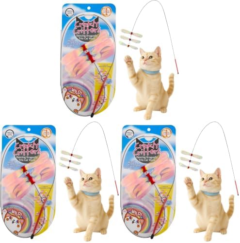 猫壱 NECOICHI Crinkly Critters Dancing Dragonfly Trio Wire Cat Wand No.1 Selling Cat Toy in Japan (Pack of 3)