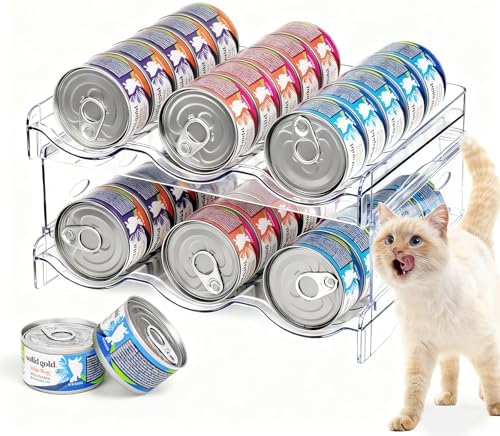 Cat Food Can Organizer 2-Tier Hold 36 Cans 3.5oz Transparent Cat Can Rack
