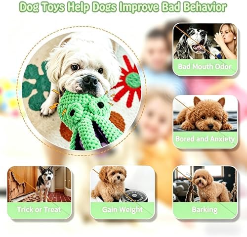 Octopus Squeaky Dog Toys- Soft Plush Interactive Chew Toy with Crinkle Tentacles，Plush Dog Toys with Soft Fabric for Small, Medium, and Dogs Daily Companionship,Boredom Relief & Training