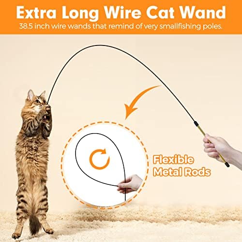Cat Wand Toys with Silvervine and Bells, 2 Wands and 6 Refills