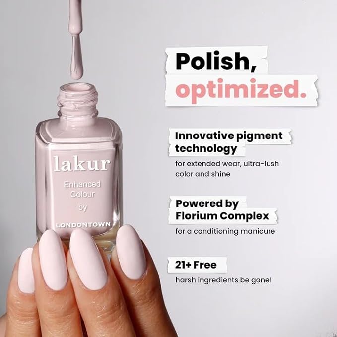 LONDONTOWN lakur Nail Polish - Chip-Resistant, Non-Toxic, Conditions & Hydrates Nails | Glossy Pastel Powder Pink, Macaroon at Noon, .40 fl oz