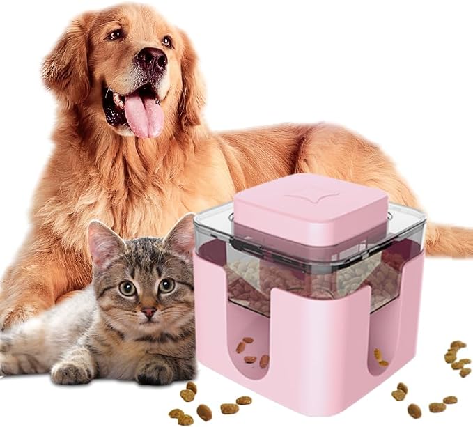 Multi-Functional Dog Puzzle Toy Large-Capacity Treat Dispenser Features Treat Release Function Ideal for IQ Training and Entertainment Suitable for All Dogs (Pink)