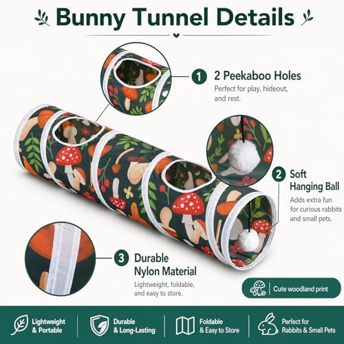Rabbit Toys, Large Bunny Hideout Tunnel and Tube for Rabbit Guinea Pig Chinchilla Ferret Rat