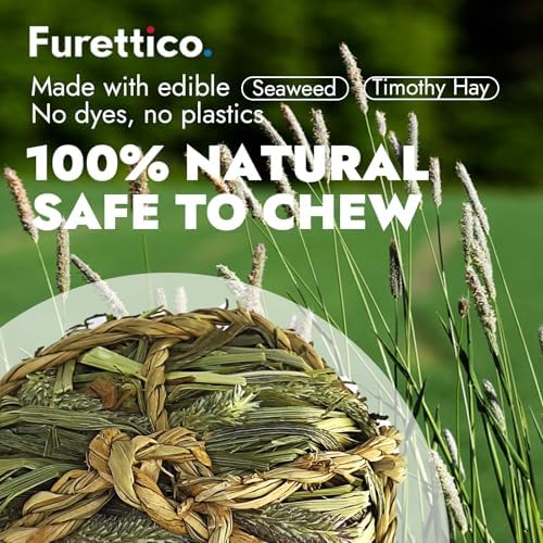 Natural Dog Chew Toy, 1pcs Woven Grass Chew Ball for Dogs, Dental Teething Toy & Interactive Fetch Toys, Outdoor Rattan Digestible Chew Ball for Boredom Relief - Seaweed & Timothy Hay