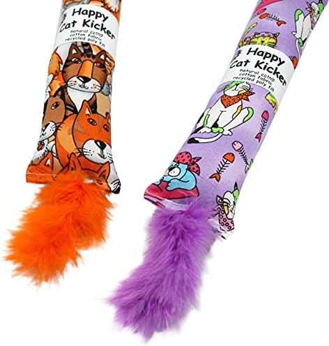 Jumpaws 2 Pack Natural Interactive Catnip Cat Kicker with Feathers, Bite Resistant Chew Toy, Crinkle Kicker, Accessories for Indoor Cat