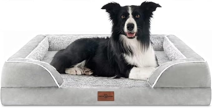 Comfort Expression Waterproof Orthopedic Dog Beds for Large Sized Dog | Supportive Egg Crate Foam Large Pet Bed with Removable Bolster, Dog Couch with Washable Cover & Non-Slip Bottom, 36x27 Inch