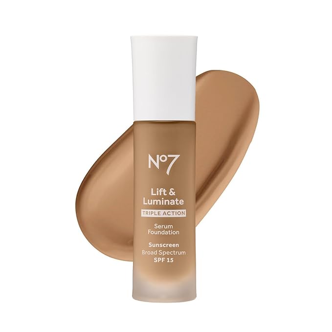 No7 Lift & Luminate Triple Action Serum Foundation - Liquid Makeup with SPF 15 for a Dewy, Glowy Base - Radiant Formula for Mature Skin - Deep Honey (30ml)