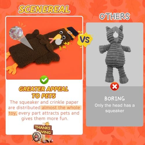 SCENEREAL Halloween Thanksgiving Stuffless Dog Squeaky Toys - 3 Pack Interactive Puppy Crinkle Plush Chew Toys for Small Medium Large Dogs Boys Girls
