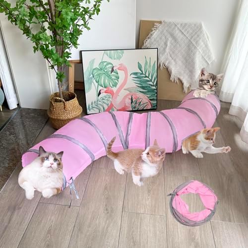 2-Way Long Collapsible Cat Tunnel Tube Toy Pink