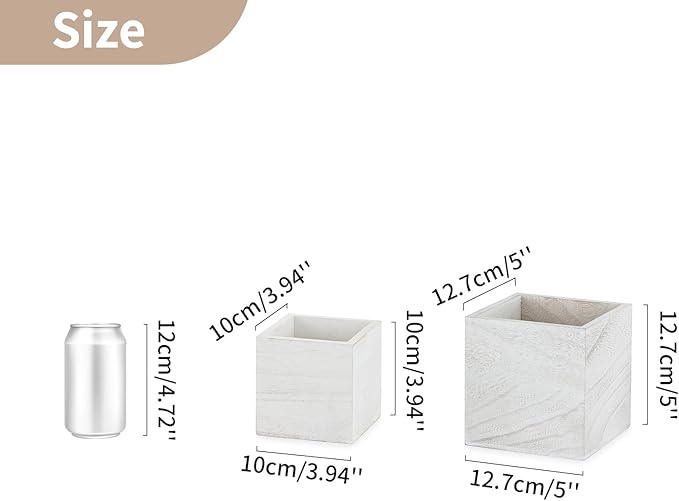 NUPTIO Small Wooden Box for Centerpiece, Whitewashed, Square, 4"/5", 12 Pcs | Farmhouse Wood Vases Planter, for Fall Decor, Windowsill, Home, Garden