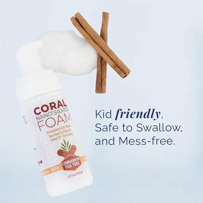 Coral Nano Silver Foaming Toothpaste – Fluoride Free Natural Remineralizing Tooth Foam – Whitening, SLS & Glycerin Free with Xylitol & Coral Calcium – Cinnamon Flavor (4oz, 3-Month Supply)
