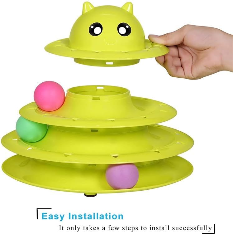 Catstages Tower, Interactive 3-Tier Cat Track Toy with 6 Spinning Balls in Box, Cat Fun Durable Toy, for All Breed of Cats, Catty Self-Entertainment Toys, Green