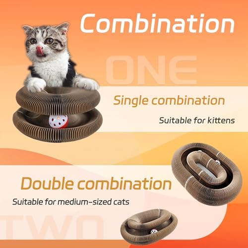 2pcs Kitty Curls Cat Toys,Magic Organ Cat Scratching Board for Indoor Cats, Foldable Accordion Honeycomb Scratcher with Ball, Interactive Twisty Paws (2PCS)