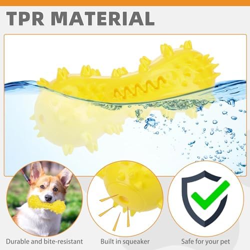 KOOLTAIL Floating Dog Toys for Swimming Pool,Summer Bumper Toy for Water,Indestructible Dog Toothbrush Chew Toy,Interactive Training Squeaky Toys for Aggressive Chewers Small Medium Large Dogs,Yellow