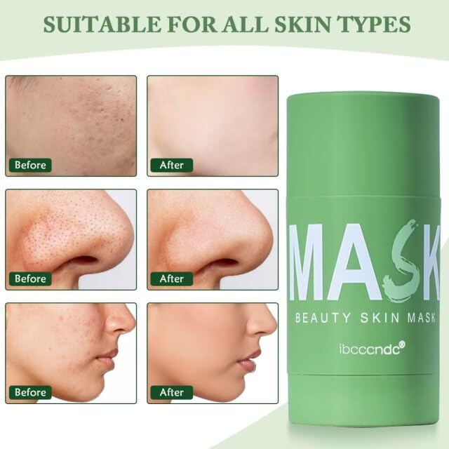 Green Tea Deep Cleanse Mask for Face,Blackhead Remover Face Mask,Poreless Deep Cleanse Mask Stick for Purifying,Moisturizing,Oil Control Reduce for Women and Men,2PCS
