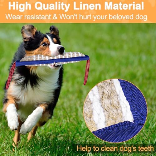 ToLanbbt Dog Tug Toy Bite Jute Pillow Pull Toy with 2 Strong Handles Perfect for Tug of War, Puppy Interactive Play, Tear Resistant Bite Training for Small Medium Large Dogs (Blue-Rhombic)