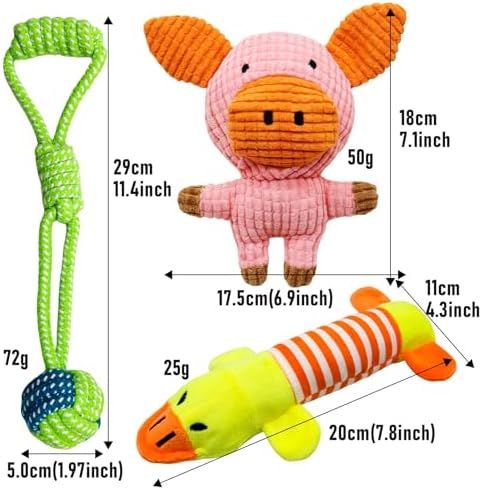 12 Pack Dog Squeaky Toys, Interactive Plush Chew Toys with Rope