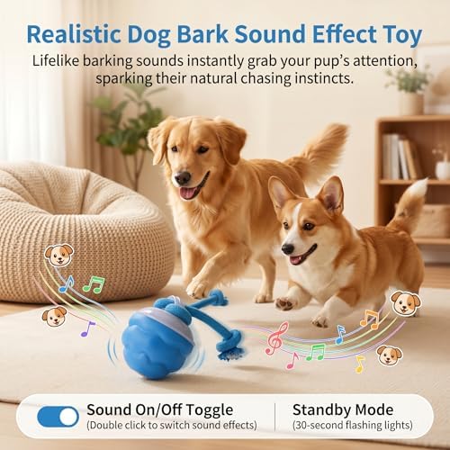 Interactive Dog Toys, Automatic Rolling Ball with Rope, Blue