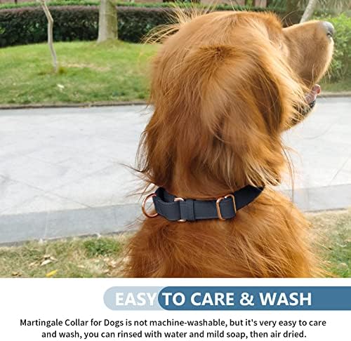 Soft Leather Martingale Dog Collar - Adjustable Rose Gold Limited Slip Collars [Easy to Clean], Stylish Durable Heavy Duty Nylon No Pull Training Collar for Small Medium Large Dogs L Black